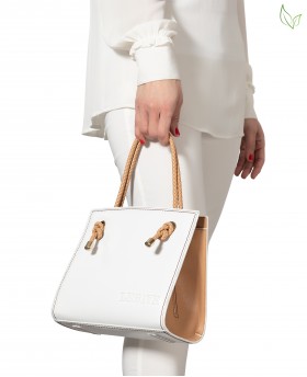 Bag MARY - Handbag with shoulder strap in metal free printed calfskin - Brown / White