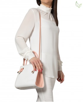 Bag MARY - Handbag with shoulder strap in metal free printed calfskin - Pink / White