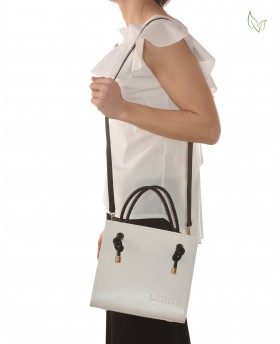 Bag MARY - Handbag with shoulder strap in metal free printed calfskin - White