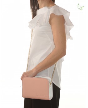 AURORA - Shoulder bag in printed metal free leather - Pink & White